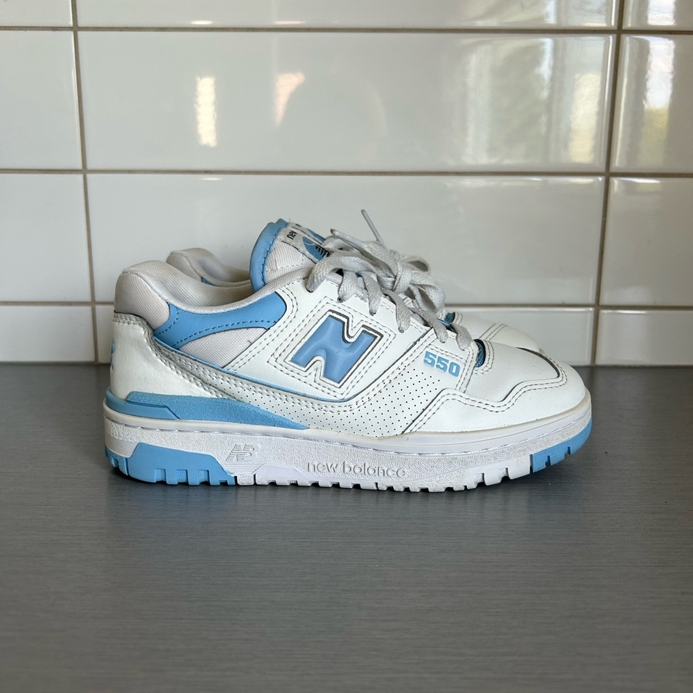 New Balance 550 White and Light Blue Sneakers